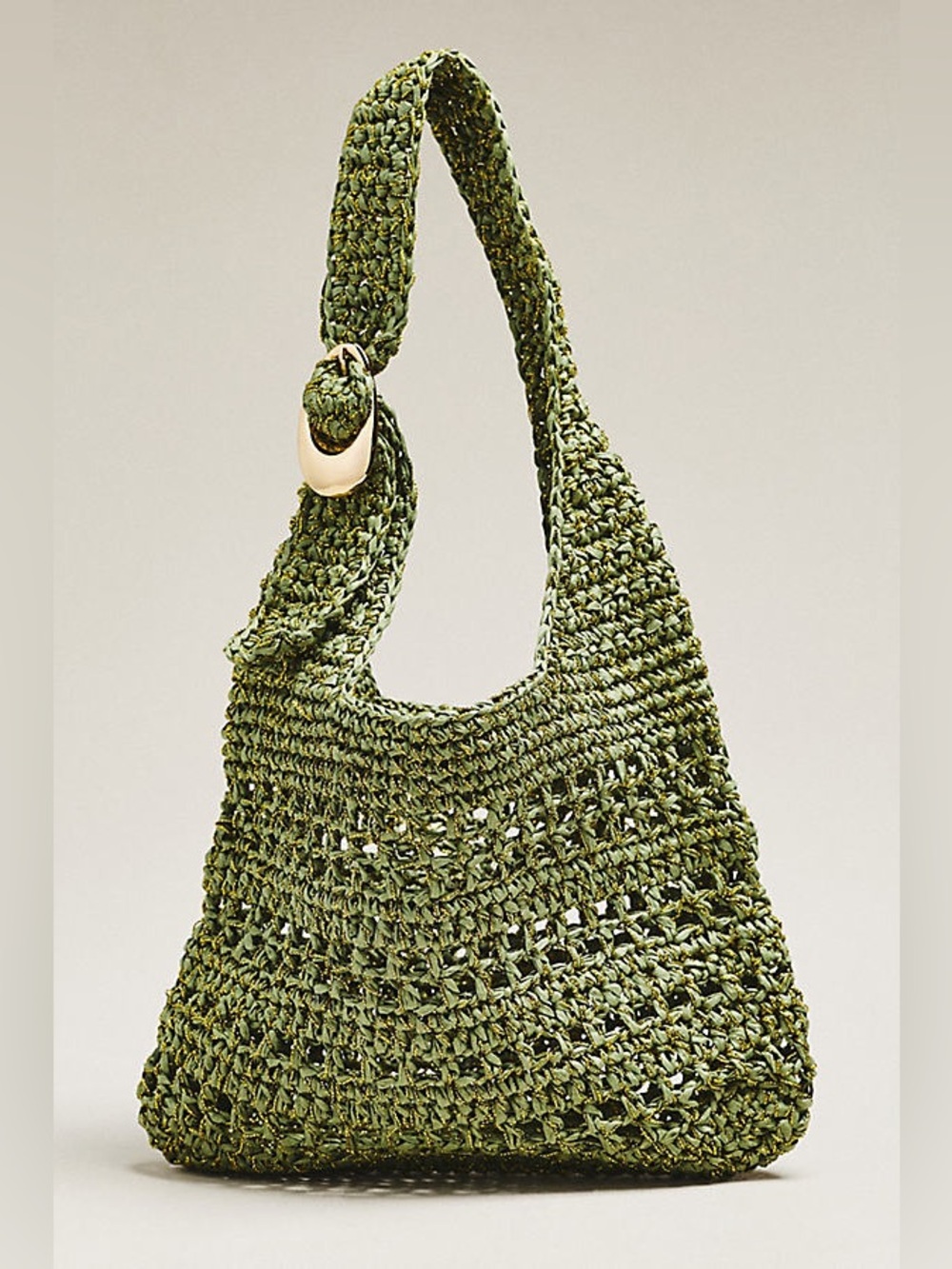anthropologie green and gold raffia bag